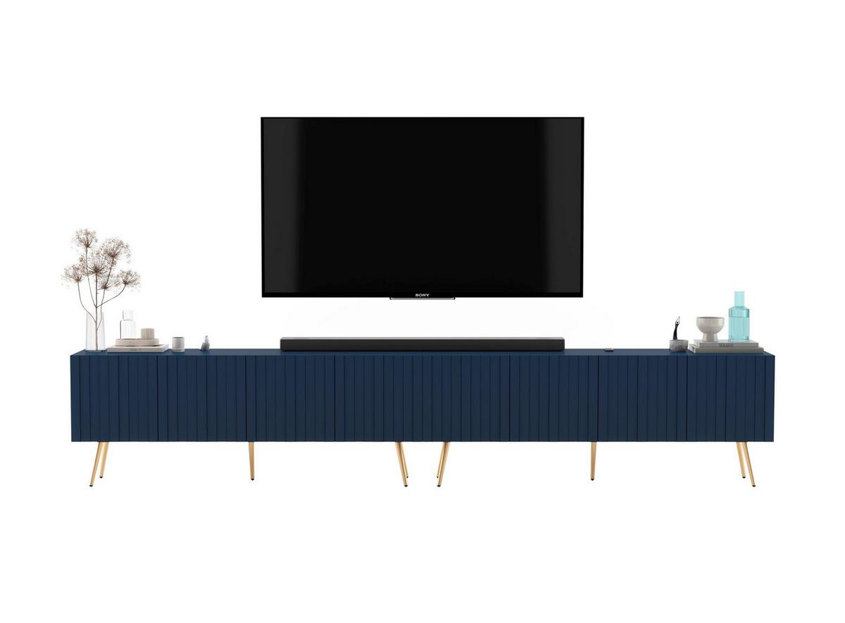 TV-LOWBOARD 2-er Set Elpis Marineblau mit Metallbeinen 150 cm Glamour - Blau/Schwarz, Holzwerkstoff (300/60.5/36.5cm) - Meble Lindner