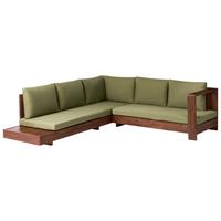 GARTENECKSOFA 5-Sitzer zertifiziertes Akazienholz linksseitig Grün Marettimo - Braun/Grün, Holz (225/64/212cm) - Beliani
