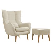 SESSEL Estjano Boucle mit Fußbank - Beige/Naturfarben, Holz/Textil (80/106/95cm) - MIRJAN24