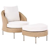 GARTENSESSEL mit Ottomane Polyrattan Beige Arcille - Beige, Kunststoff (80/80/93cm) - Beliani
