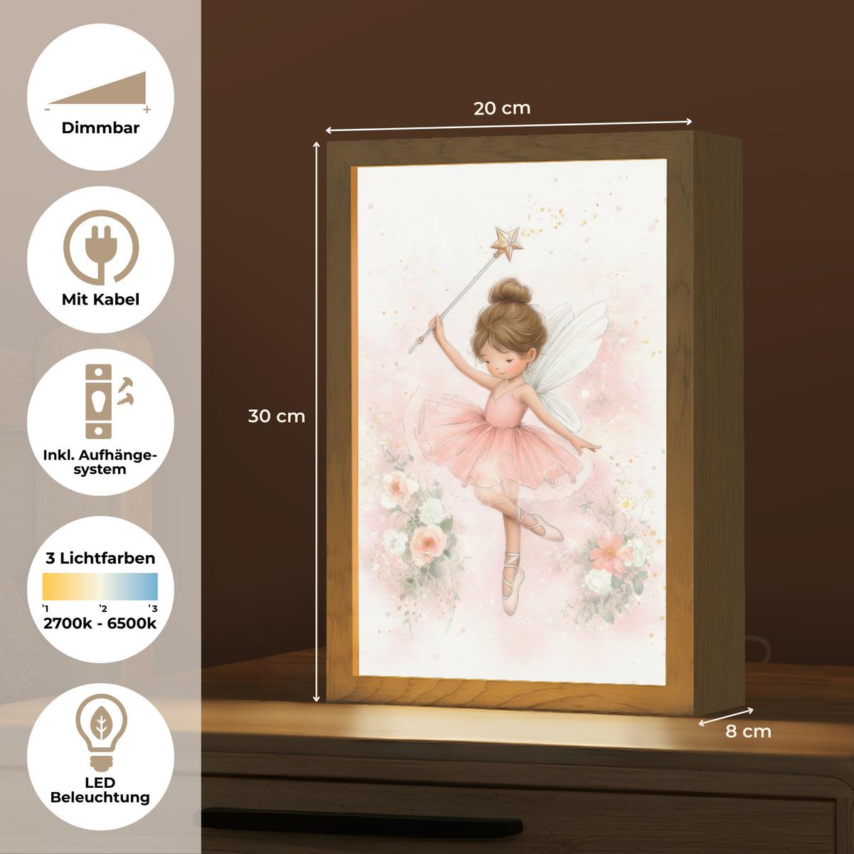 NACHTTISCHLAMPE Ballerina - Fee - Blumen - Rosa 20x30 cm - Rosa, Holzwerkstoff (8/20/30cm) - OnlyWow