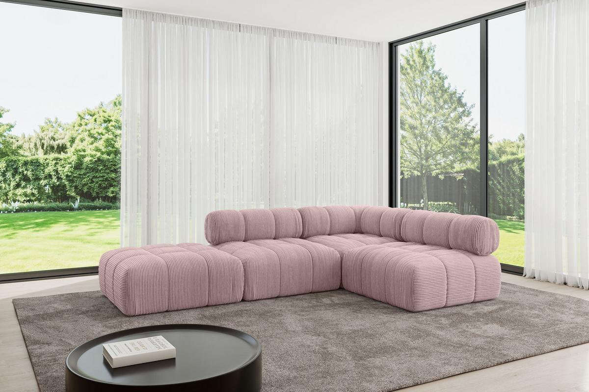 ECKSOFA modulares Sofa Favio-L1 - 285x190x70 cm Rosa Cord - Rosa, Holzwerkstoff/Textil (285/190cm) - ALTDECOR