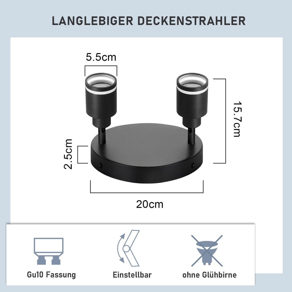 DECKENSTRAHLER Lübeck 2-flammig 20/20/15.7 cm - Schwarz, Metall (20/20/15.7cm) - Nettlife