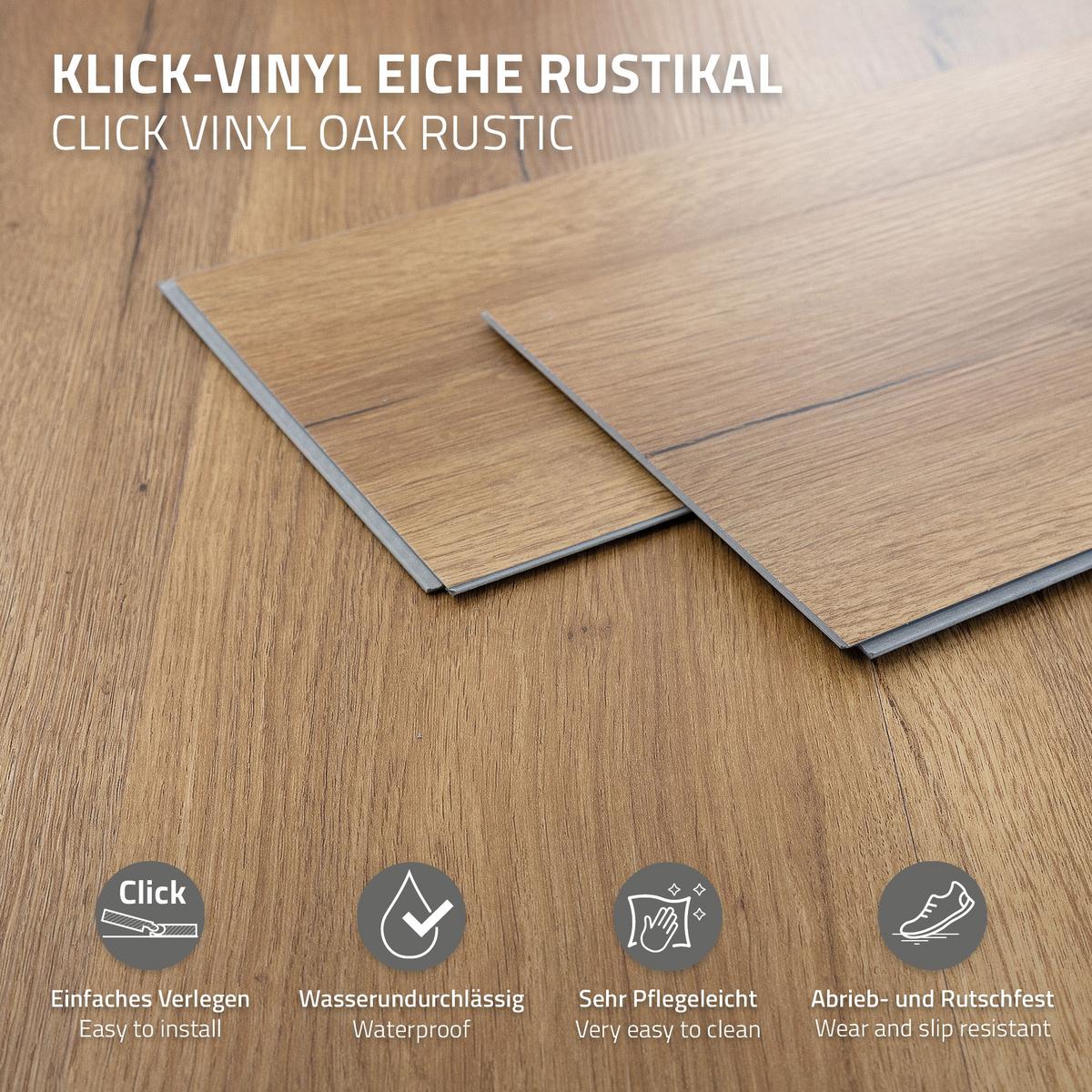 VINYLBODEN Klick 6,16m²/28 Dielen PVC Bodenbelag Eiche Rustikal Holzoptik - Wildeiche, Kunststoff (122/18/0.42cm) - ML-DESIGN