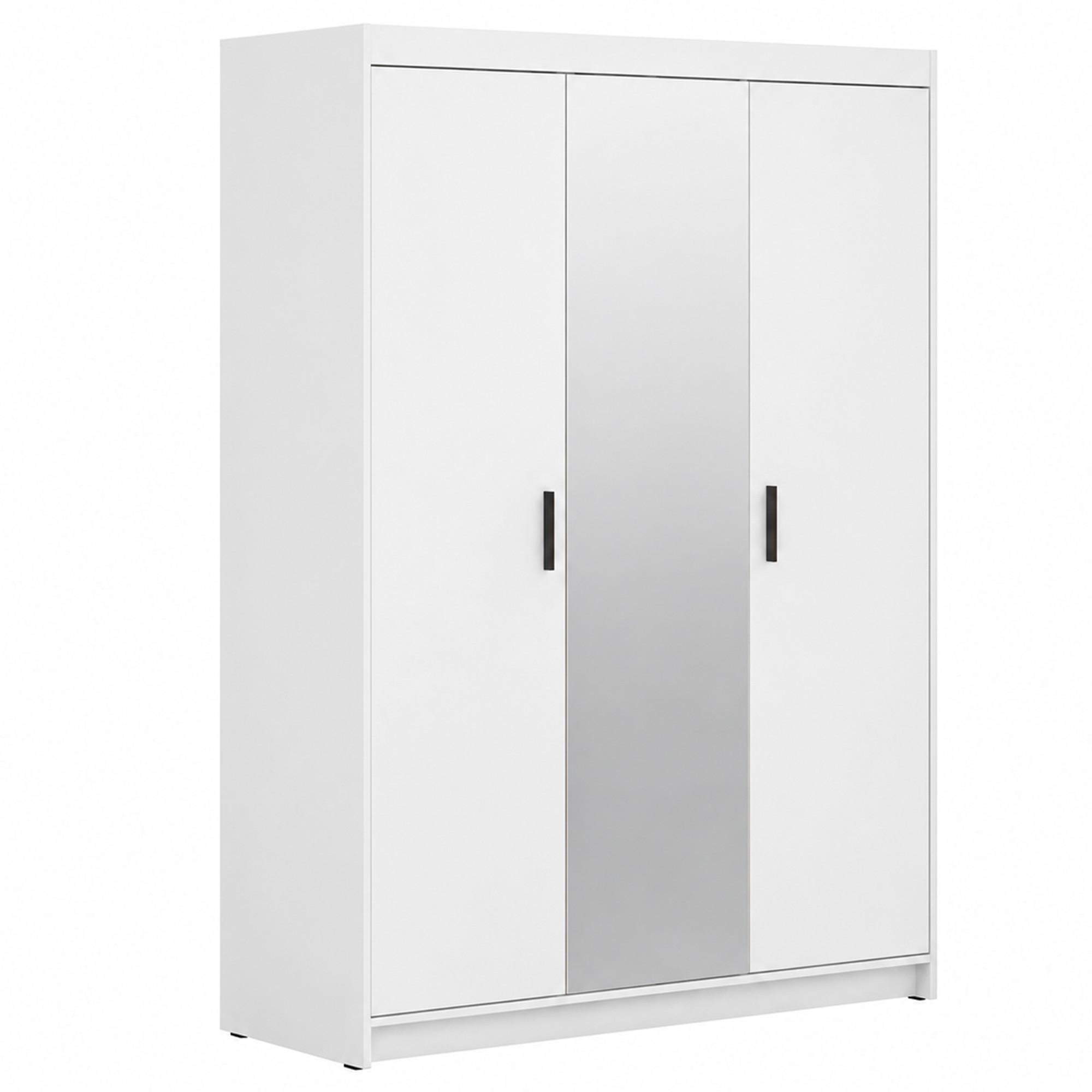 DREHTÜRENSCHRANK Elena mit 3 Türen, mit Spiegel, Weiß - Weiß, Holzwerkstoff (130/190/53cm) - Beautysofa