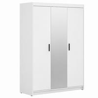 DREHTÜRENSCHRANK Elena mit 3 Türen, mit Spiegel, Weiß - Weiß, Holzwerkstoff (130/190/53cm) - Beautysofa