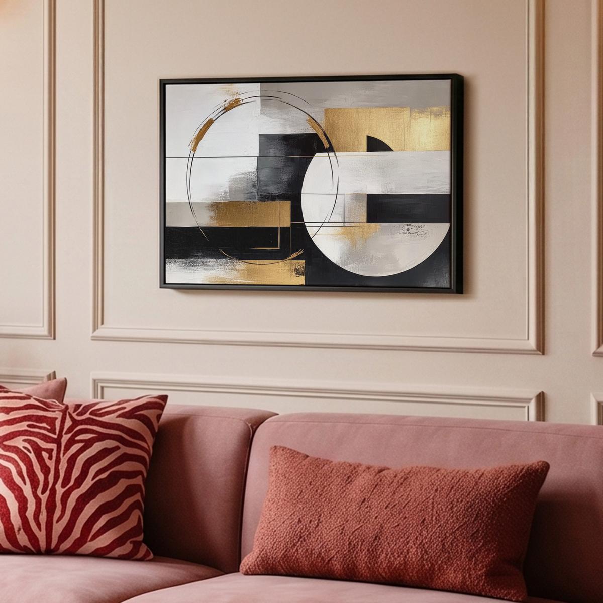 LEINWAND Bilder mit Rahmen - Abstrakt - Gold - Silber - Formen - Ästhetik - 60x40 - Multicolor, Textil (60/40cm) - MuchoWow