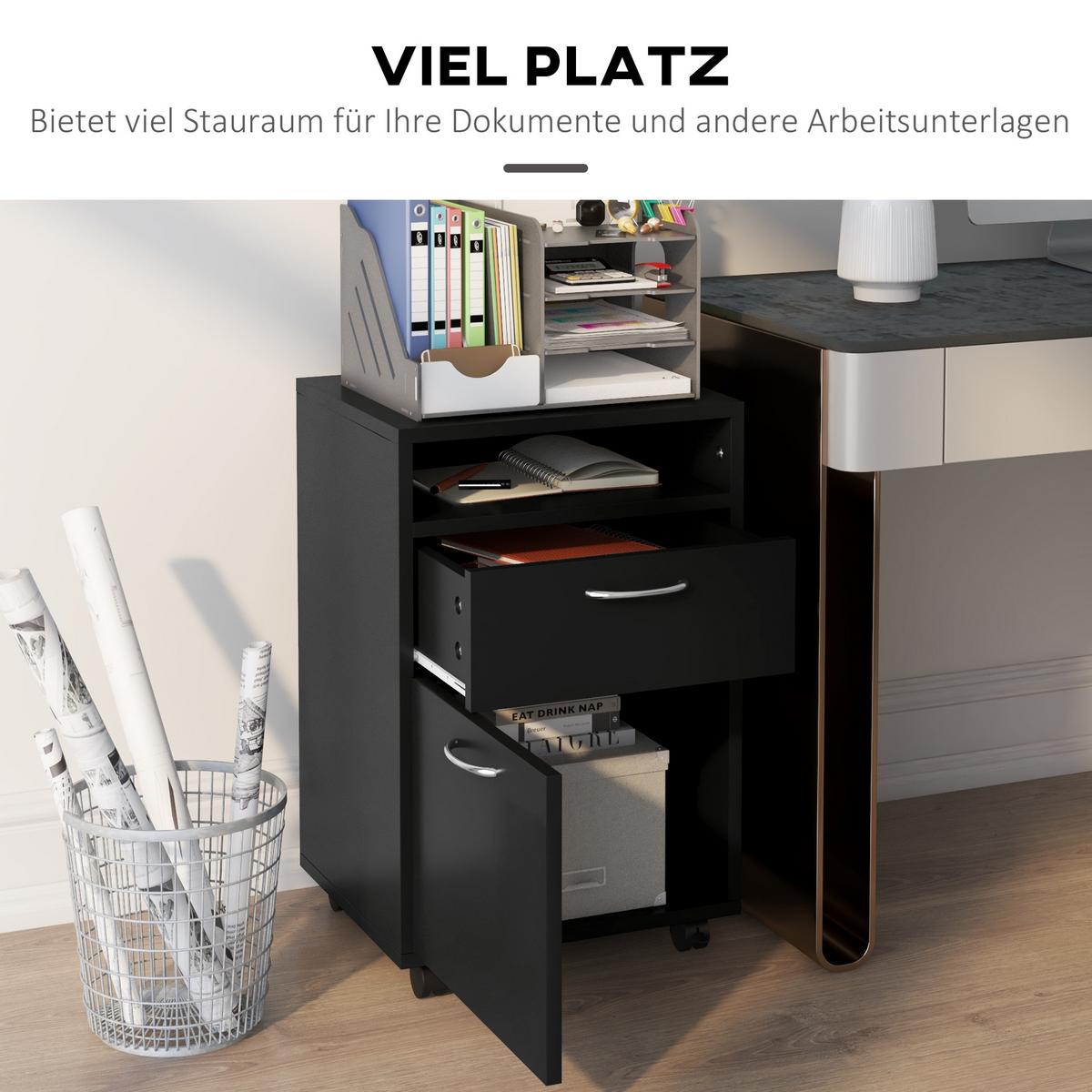 ROLLCONTAINER, Spanplatte, Schwarz, 40 x 35 x 60 cm - Schwarz, Metall (35/60/40cm) - HOMCOM