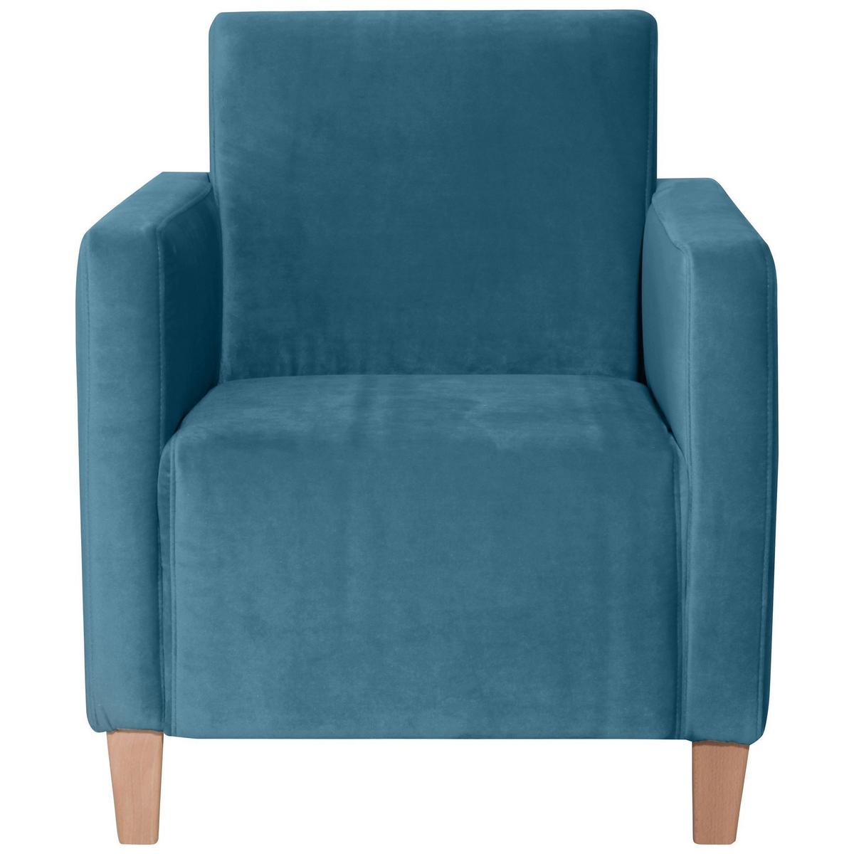 SESSEL Karol Bezug Samtvelours Buche natur / petrol - Blau, Kunststoff (71/81/70cm) - 58aufmkessel