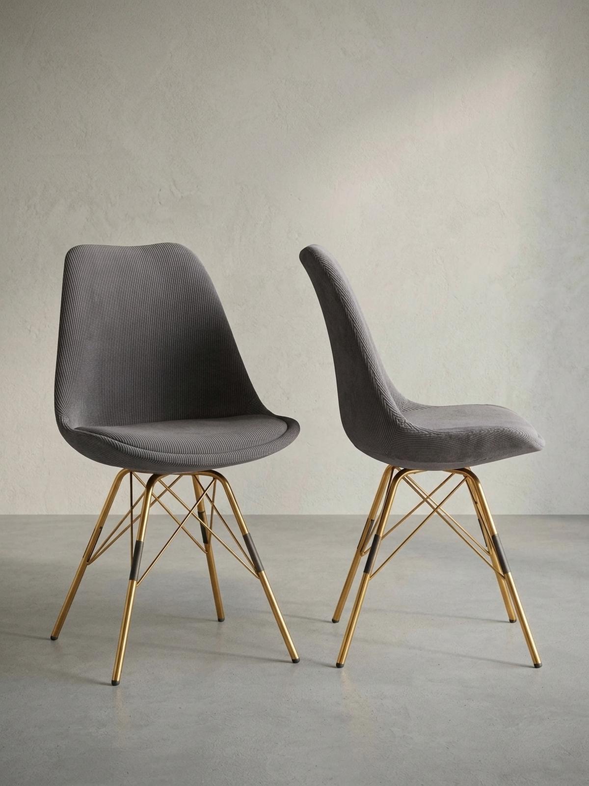 ESSZIMMERSTUHL 2er Set Cordstoff mit Metallgestell Schalenform Skandinavisch gepolstert, Anthrazit 48x58x85 cm - Anthrazit/Goldfarben, Textil/Metall (48/85/58cm) - KADIMA DESIGN