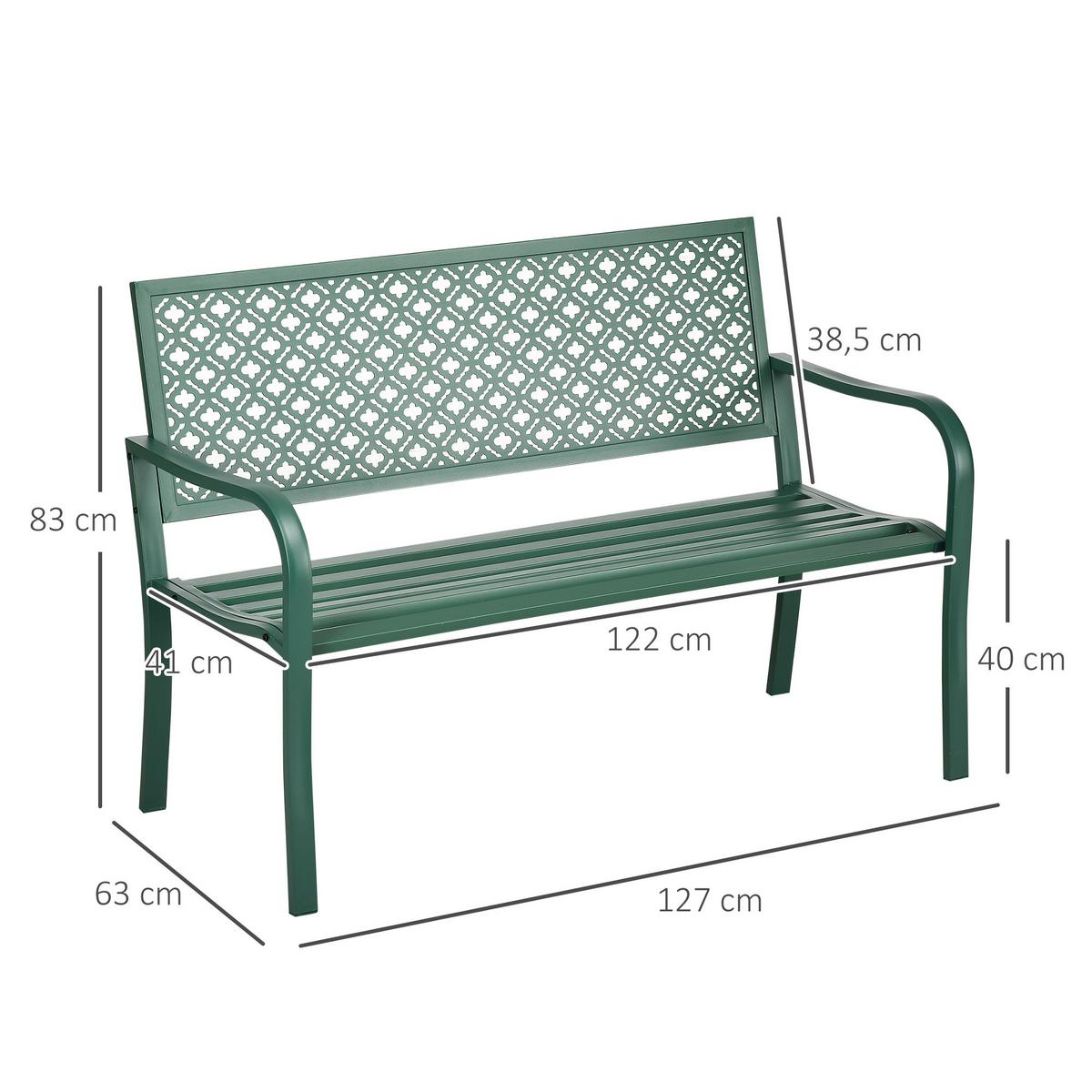SITZBANK MIT BLUMENMUSTER, max. 240 kg, 127 x 63 x 83 cm, Stahl, Dunkelgrün - Dunkelgrün, Metall (63/83/127cm) - Outsunny