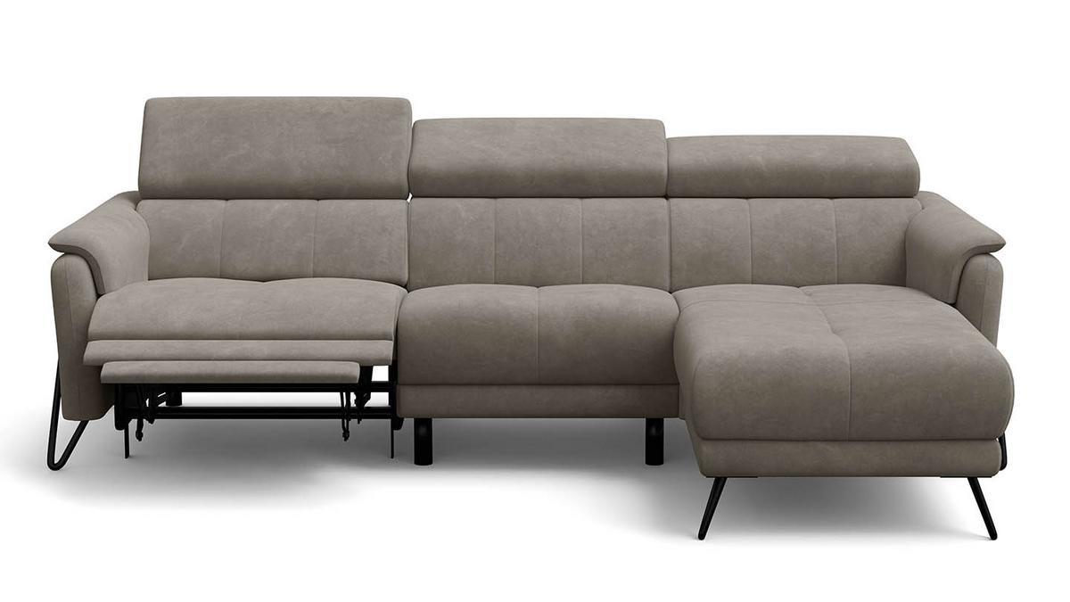 ECKSOFA RODEN 4-Sitzer mit Relax, beige, Veloursstoff - Beige, Holz/Textil (268/92cm) - Wozimo