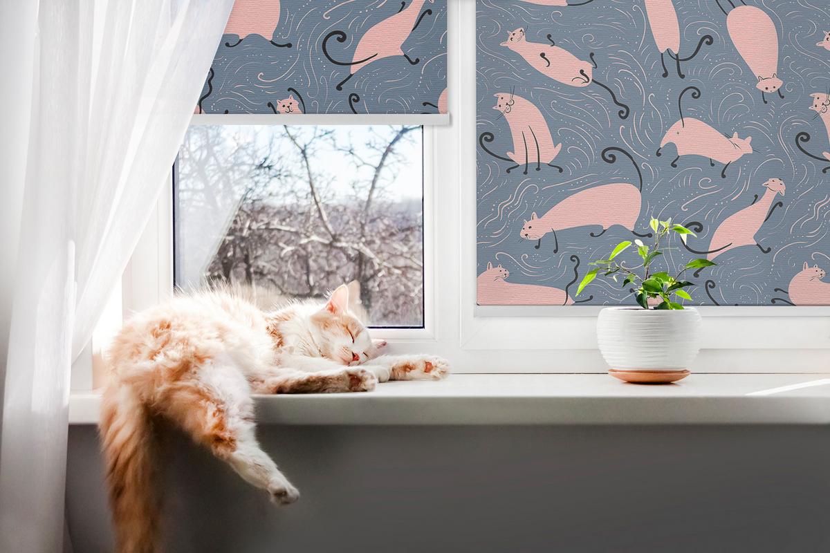 INNENROLLO - Fensterrollo - Rollo - 90x180 cm - Rosa Katzen - Pink, Kunststoff (90/180/0.5cm) - TULUP