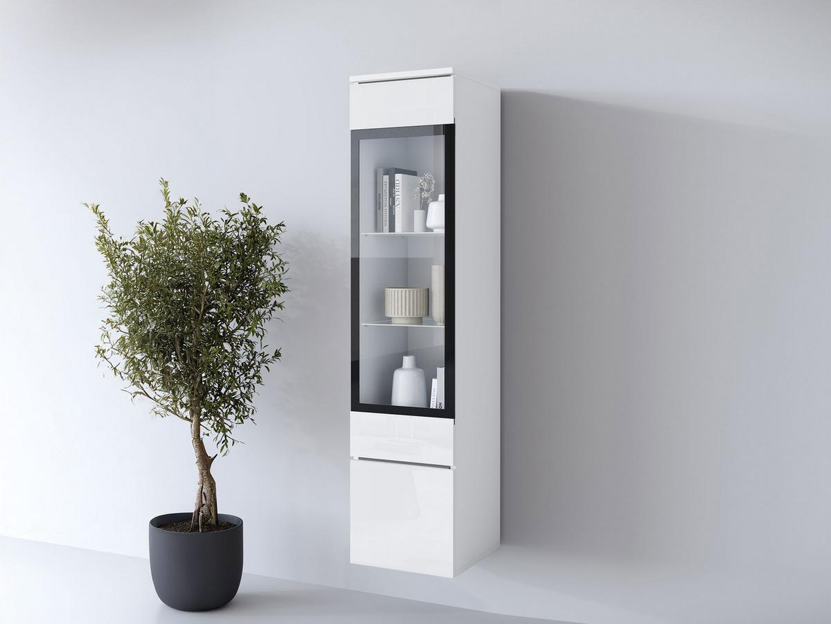 HÄNGEVITRINE Vera 002 mit LED Beleuchtung - Weiß Hochglanz/Alufarben, Holzwerkstoff/Kunststoff (30/130/33cm) - MIRJAN24