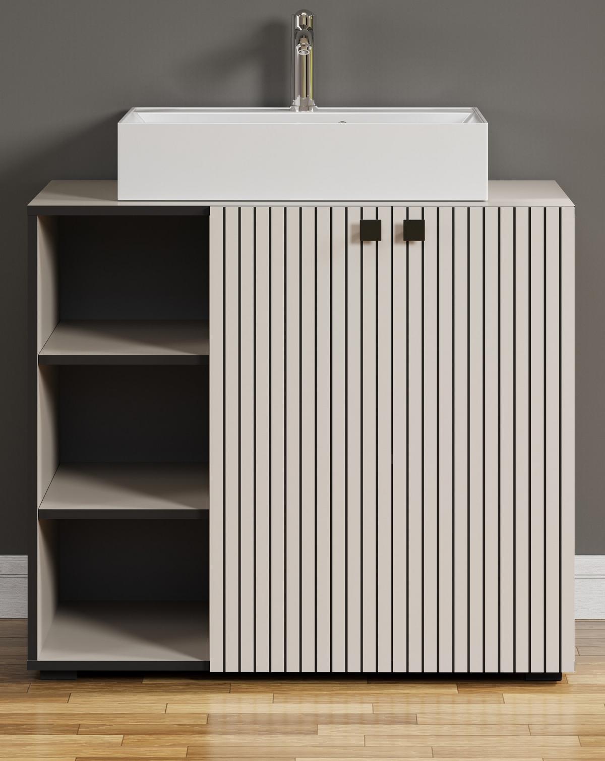 WASCHTISCH Kaschmir, Grau 90 cm, Set inklusive Waschbecken - Kaschmir/Schwarz, Holzwerkstoff/Metall (90/91/53cm) - Top.Furn