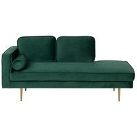 CHAISELONGUE Samtstoff smaragdgrün linksseitig Miramas - Goldfarben/Grün, Textil (171/63/79cm) - Beliani