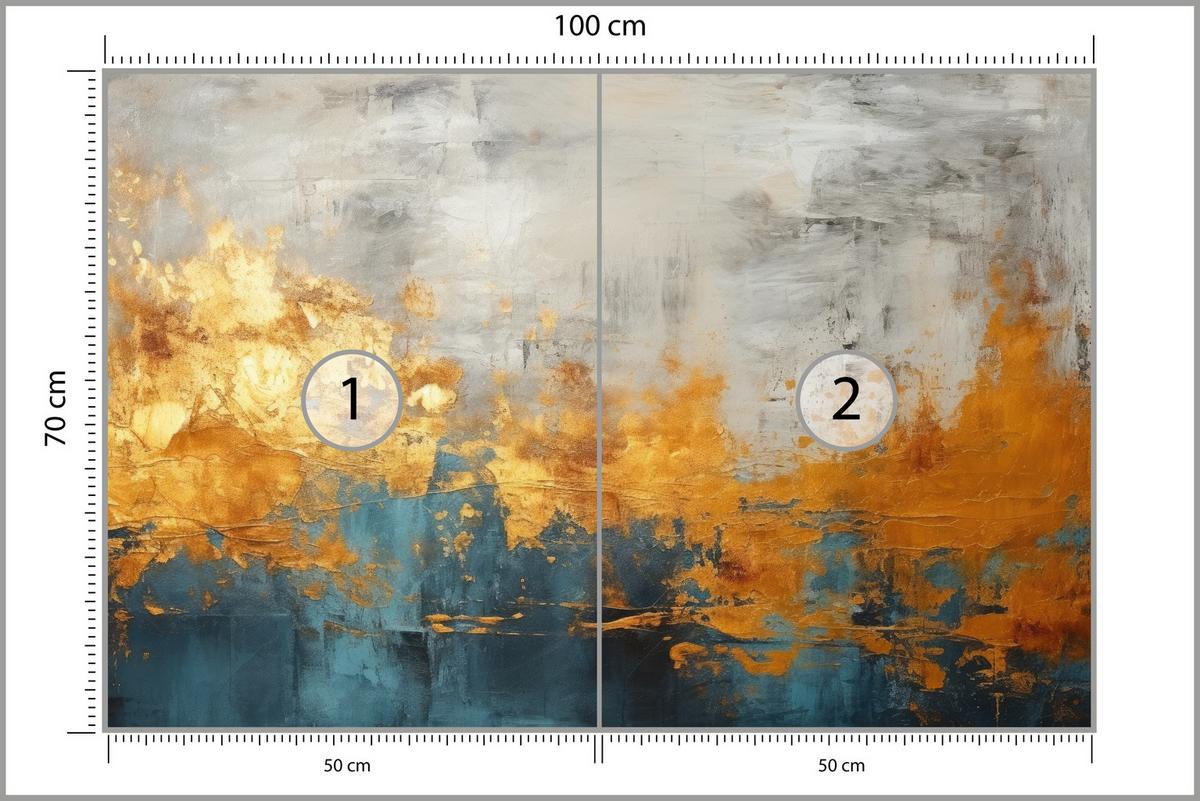 FOTOTAPETE für Badezimmer Abstrakter Beton Gold Mauer 100x70 - Türkis/Goldfarben, Papier (100/70cm) - Muralo