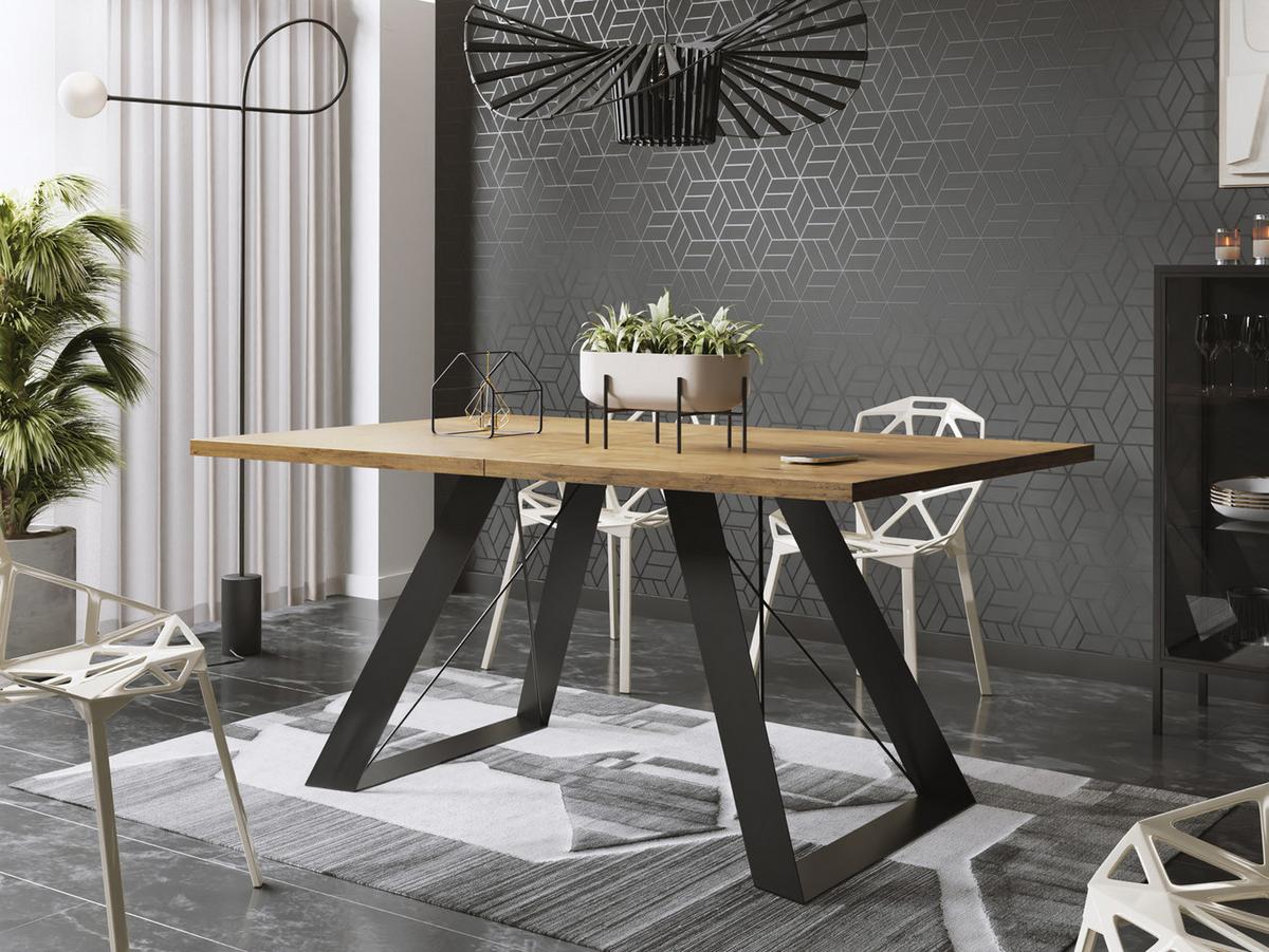 ESSTISCH Colter rechteckig ausziehbar, Lancelot Eiche 160-260/90/76 cm - Eichefarben/Schwarz, Holzwerkstoff/Metall (90/260/76cm) - WFL GROUP