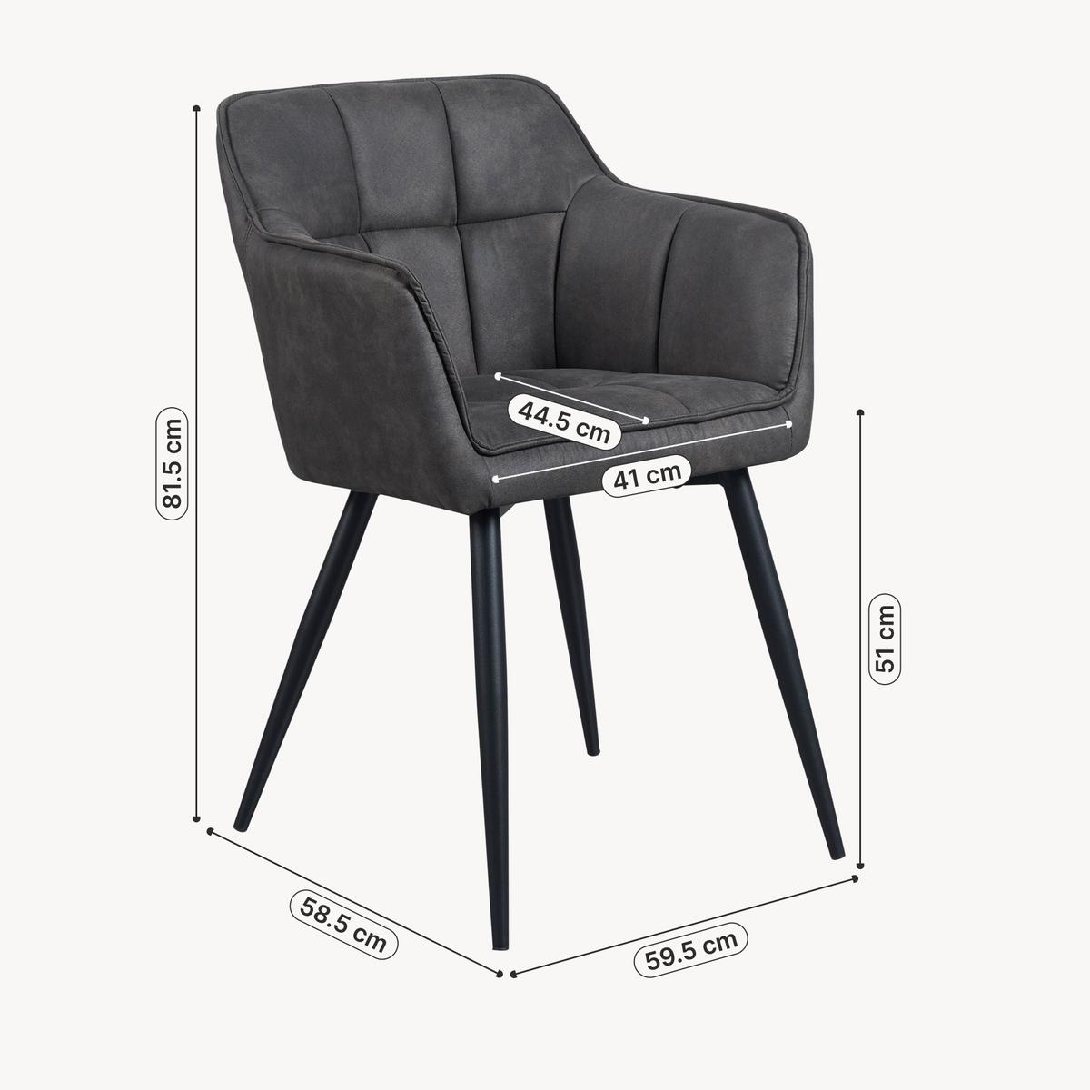 ARMLEHNSTUHL Birmingham - Dunkelgrau/Schwarz, Textil/Metall (60/82/59cm) - [en.casa]