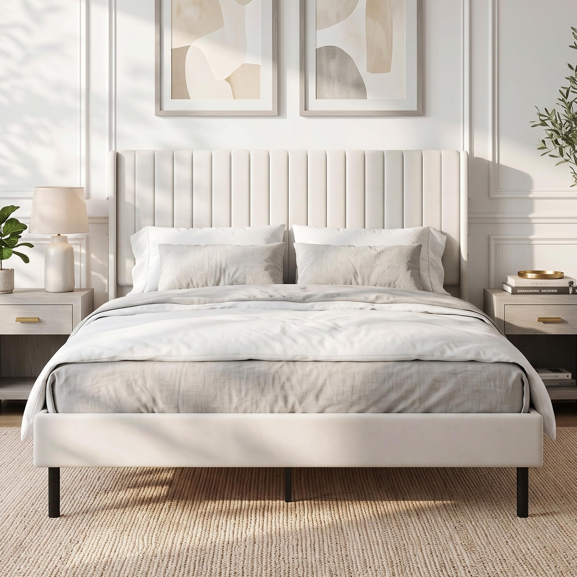 BETTGESTELL Holland-Samt Beige - Beige/Schwarz, Holzwerkstoff/Kunststoff (140/200cm) - HOMCOM