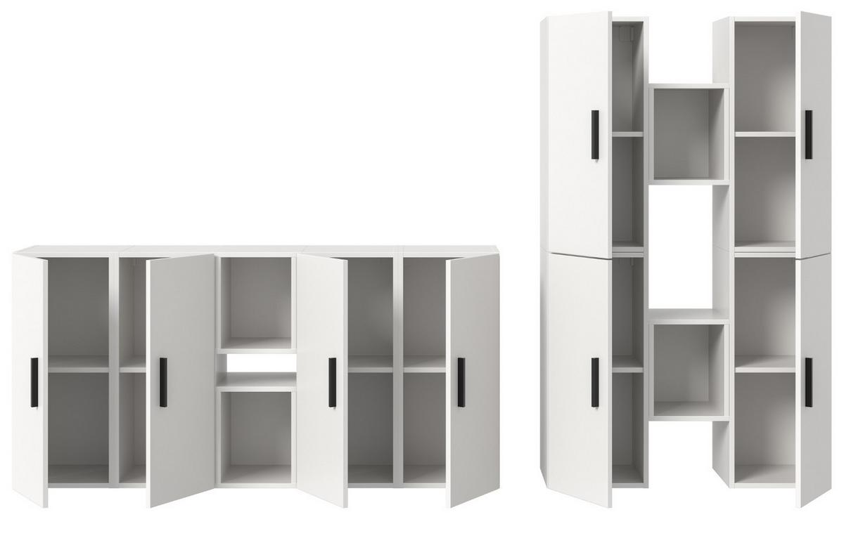 WOHNWAND weiß 259 x 184 cm, Wohnkombination hängend / stehend - Schwarz/Weiß, Holzwerkstoff/Kunststoff (259/151/34cm) - Inn.Furn
