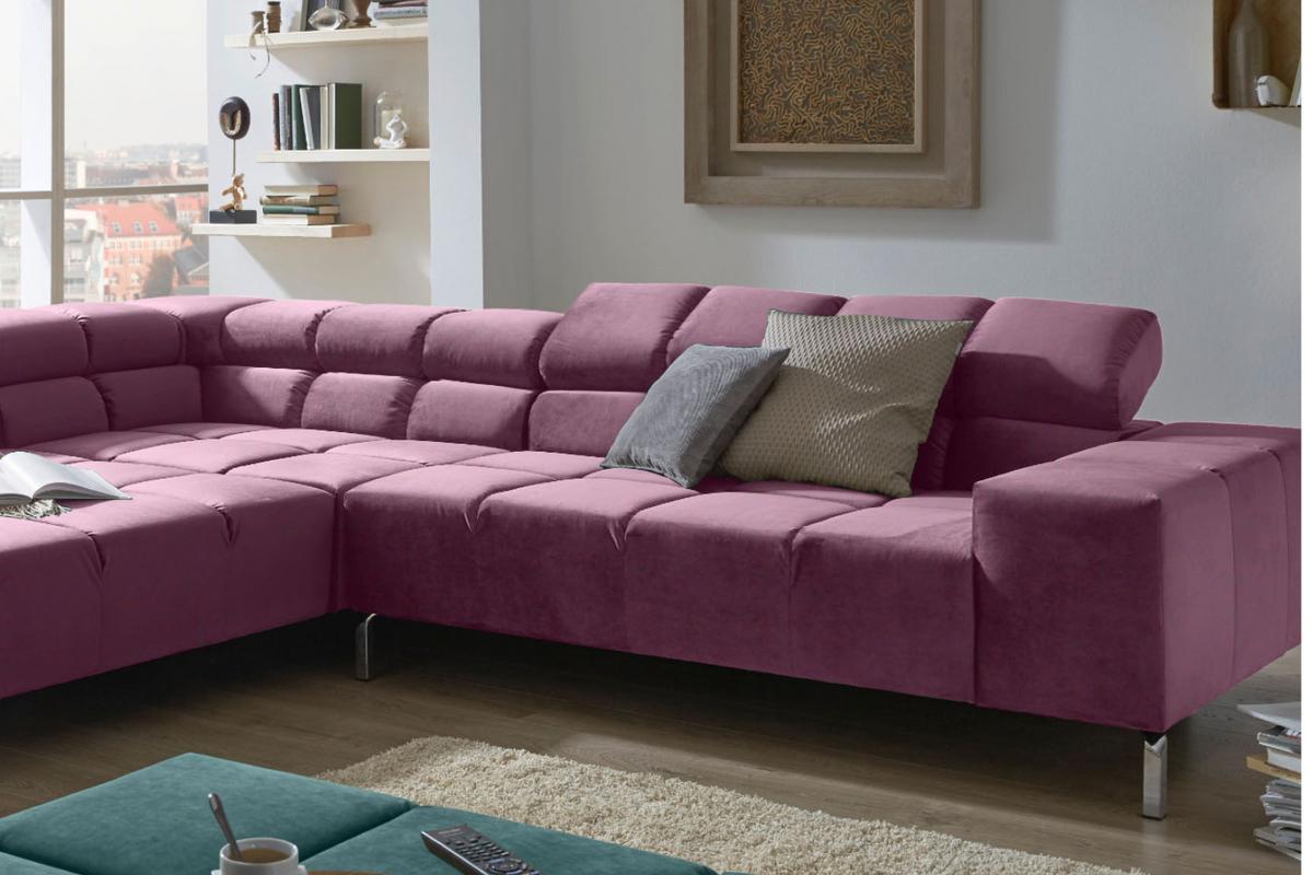 ECKSOFA NELSON Violett Velvet - Violett/Silberfarben, Textil (321/216cm) - KAWOLA