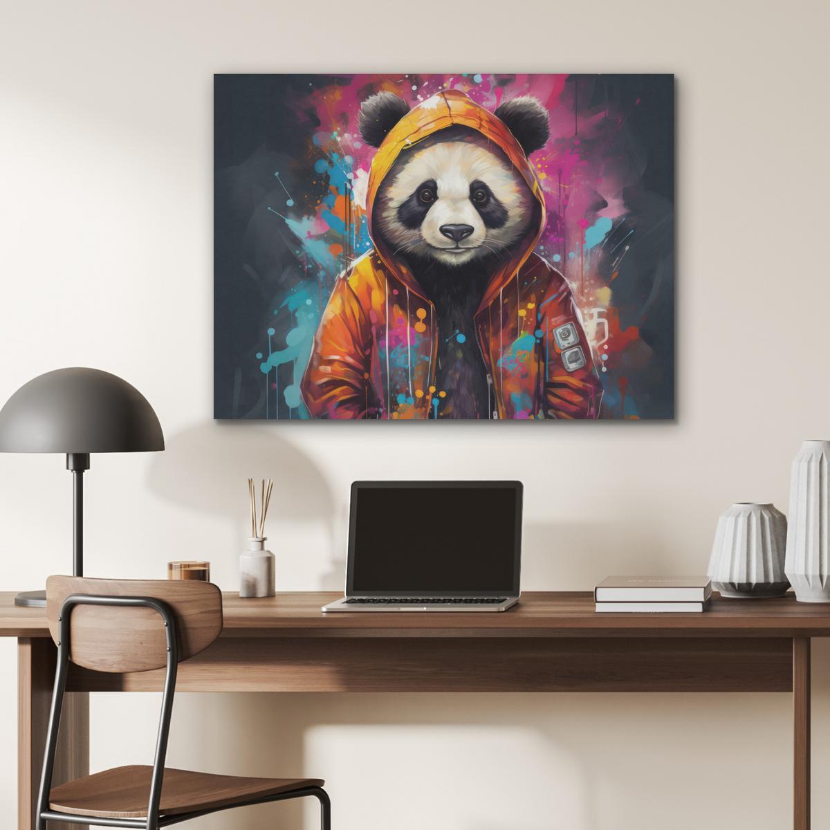 AKUSTIKBILD Panda - Jacke - Graffiti - Orange Gemälde 80x60 cm - Orange, Kunststoff (80/60/0.9cm) - MuchoWow