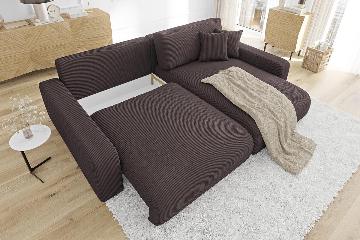 ECKSOFA Emma Dunkelbraun Cord - Ottomane rechts - Dunkelbraun, Textil (234/170cm) - S-Style Möbel