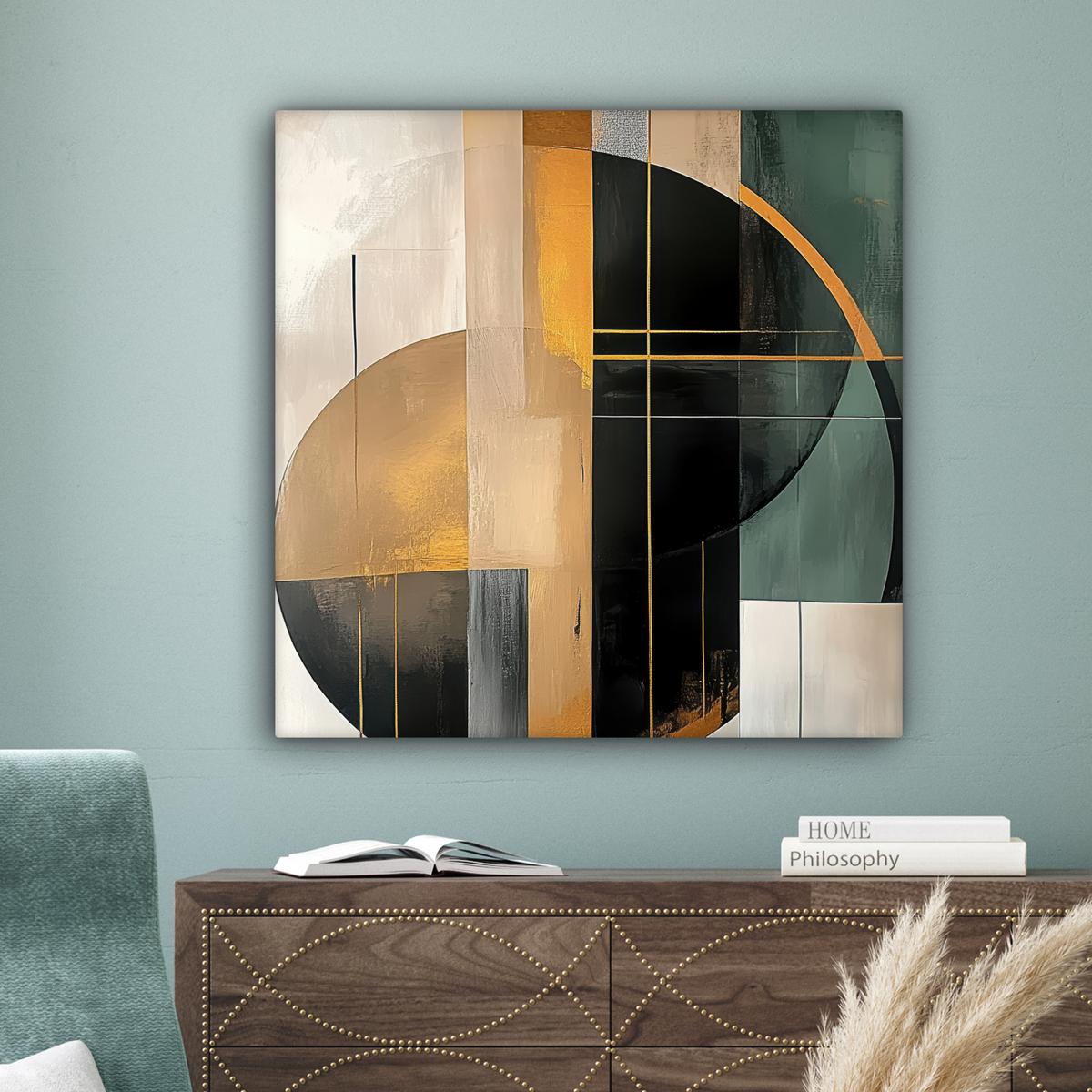 LEINWANDBILD Abstrakt - Gold - Bronze - Grün - Formen - Modern Deko Groß 90x90 cm - Multicolor, Textil (90/90cm) - MuchoWow