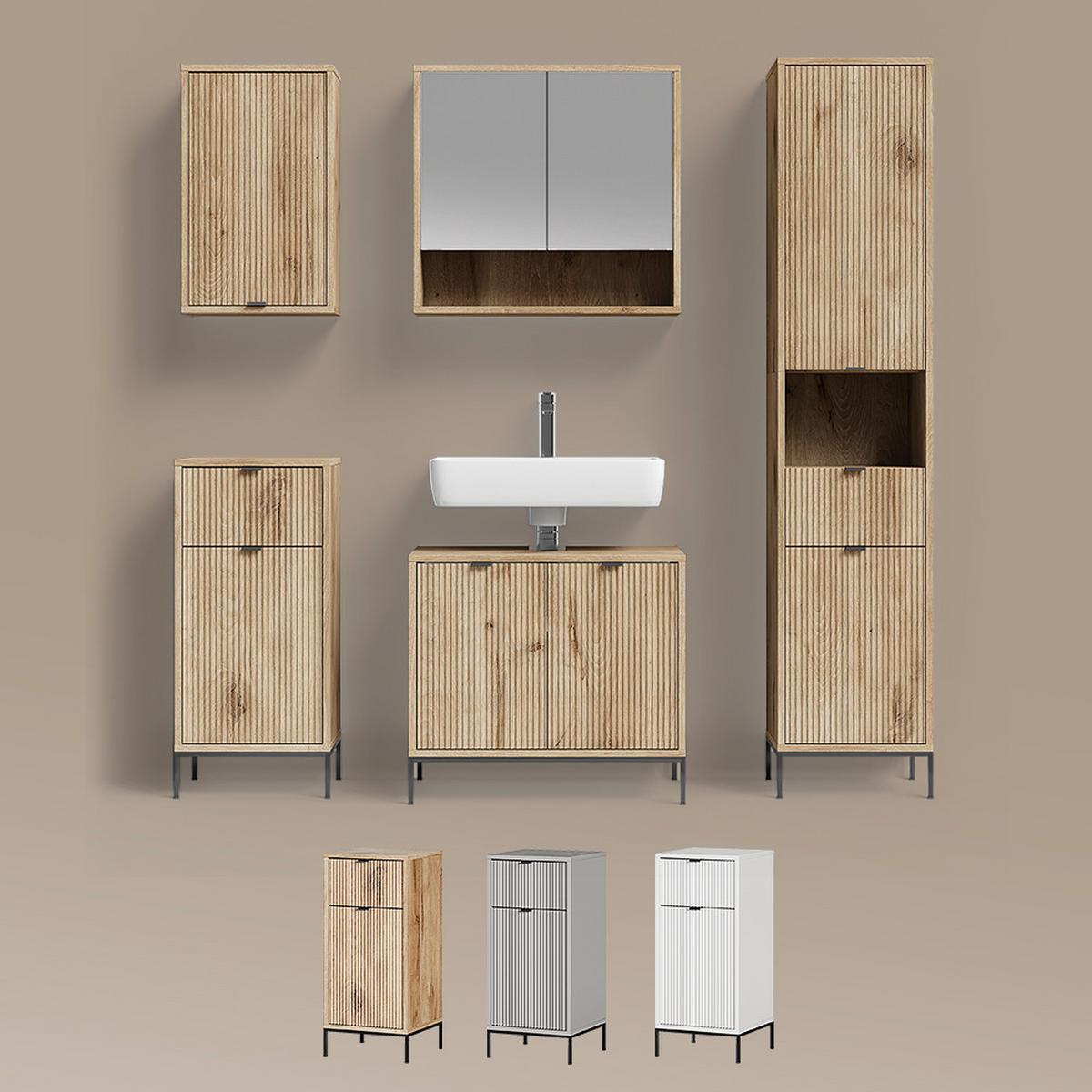 BADSPIEGELSCHRANK ATERNO Grau 70 x 65 cm mit 2 Türen - Grau, Holzwerkstoff (70/65/22.1cm) - Livinity®