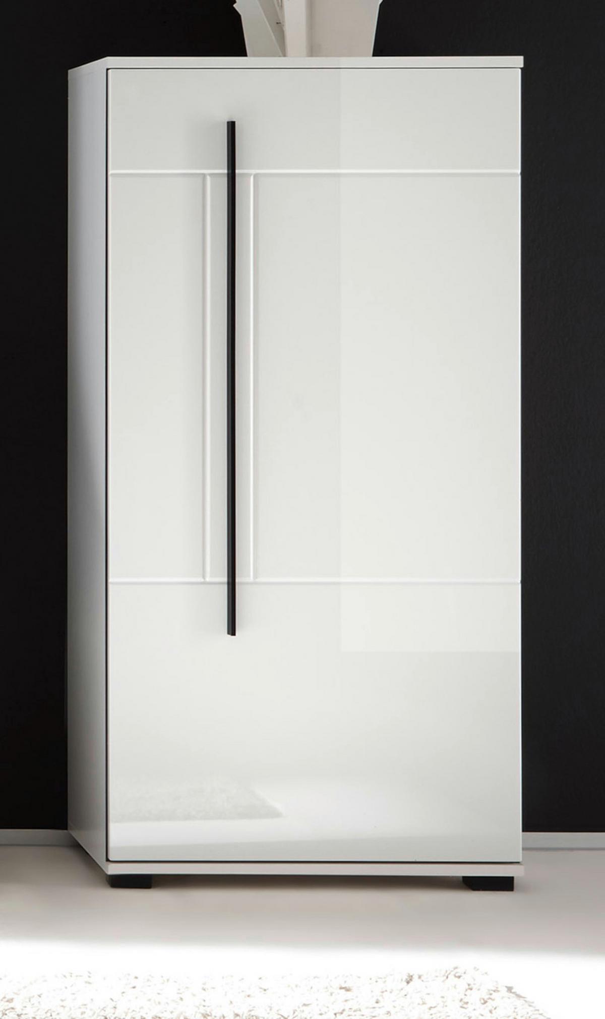 KOMMODE weiß Hochglanz 60 x 126 cm, Midischrank, modernes Design - Weiß Hochglanz/Schwarz, Holzwerkstoff/Kunststoff (60/126/37cm) - Furn.Design