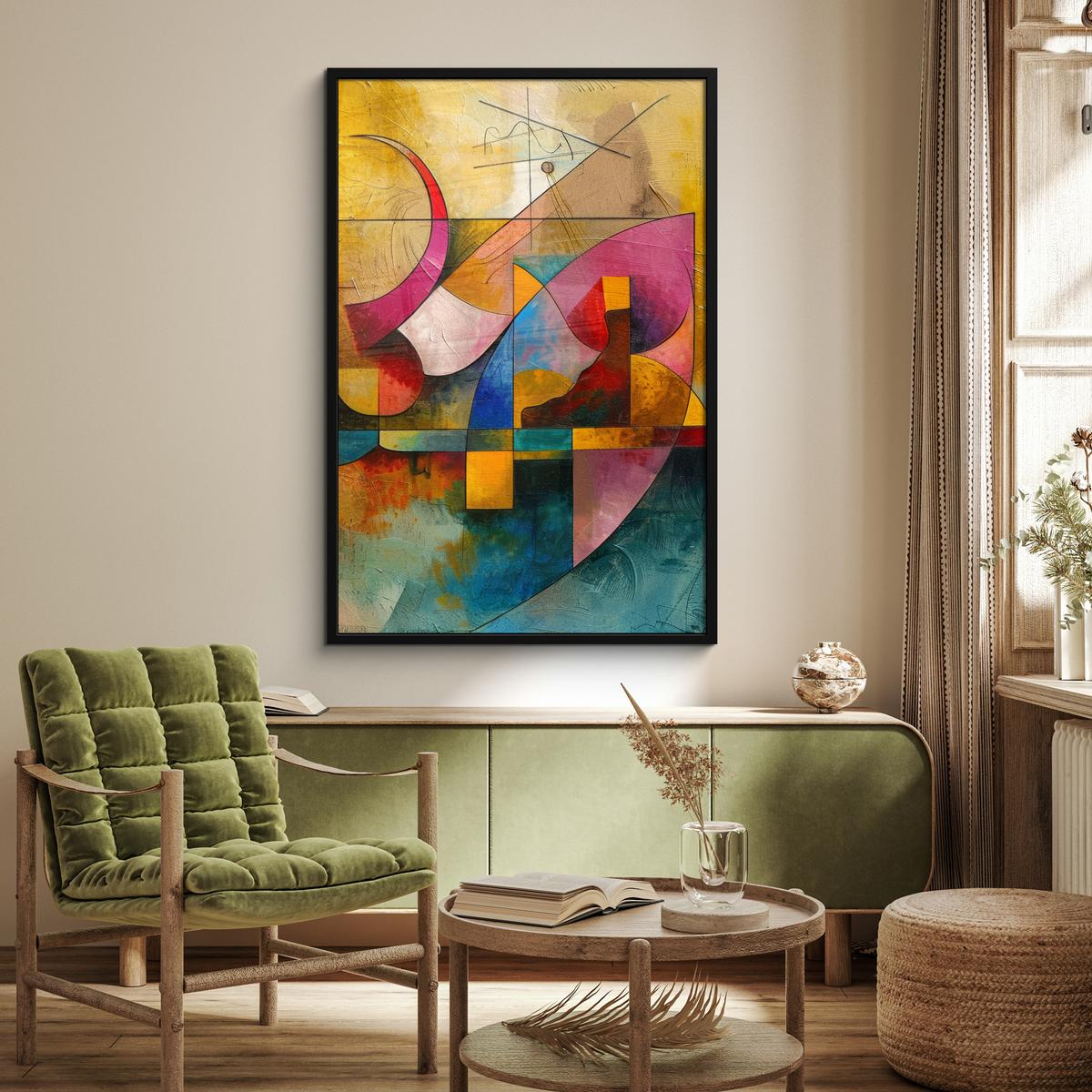 POSTER MIT RAHMENGERAHMTES BILD Kunst - Abstrakt - Modern Bilderleiste 80x120 cm - Gelb, Papier (80/120cm) - MuchoWow
