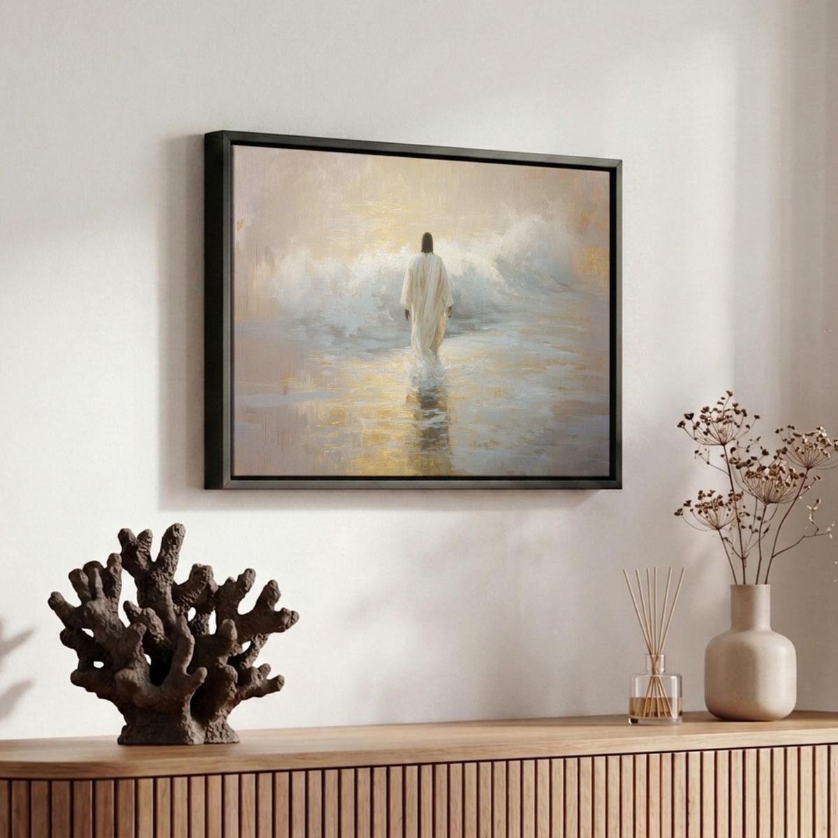 LEINWAND Bilder mit Rahmen - Gemälde - Welle - Jesus - Abstrakt - 30x20 - Goldfarben, Textil (30/20cm) - MuchoWow