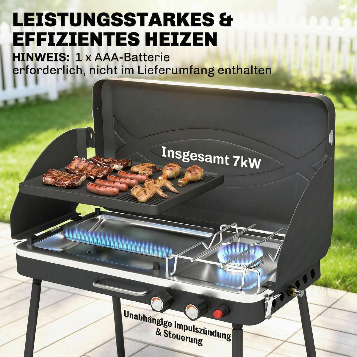TISCHGASGRILL Gussaluminium Metall Schwarz - Schwarz, Metall (47/88/61cm) - Outsunny