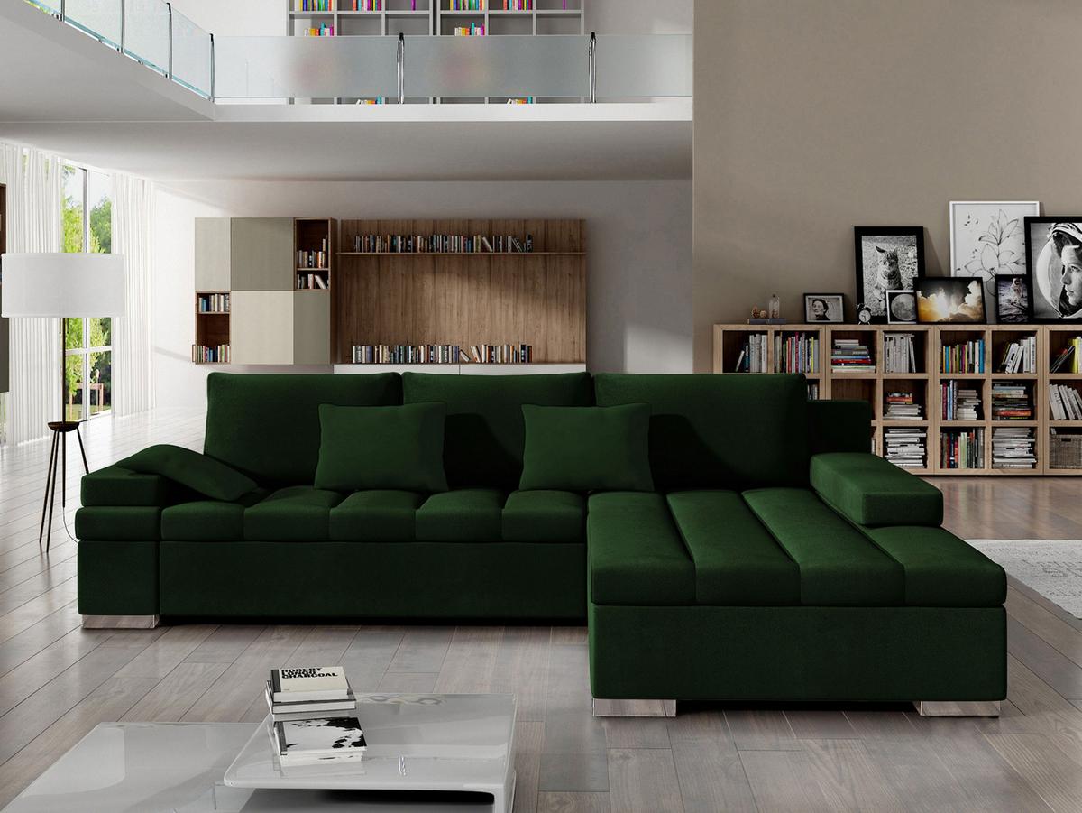 ECKSOFA Bangkok, Seite: Rechts - Waldgrün/Silberfarben, Holz/Textil (310/175cm) - MIRJAN24