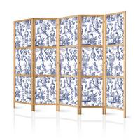 PARAVENT Japanischer 5-tlg 225x172 cm Rom Botanik - Blau, Holz/Textil (225/172/3cm) - Muralo