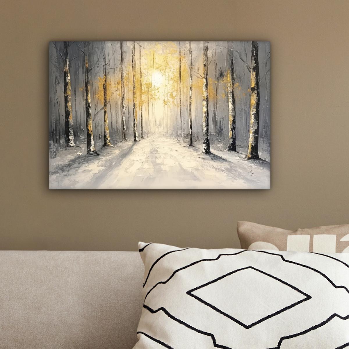 LEINWANDBILD Winter - Abstrakt - Schnee - Natur - Sonne Deko Schlafzimmer 30x20 cm - Grau, Textil (30/20cm) - MuchoWow