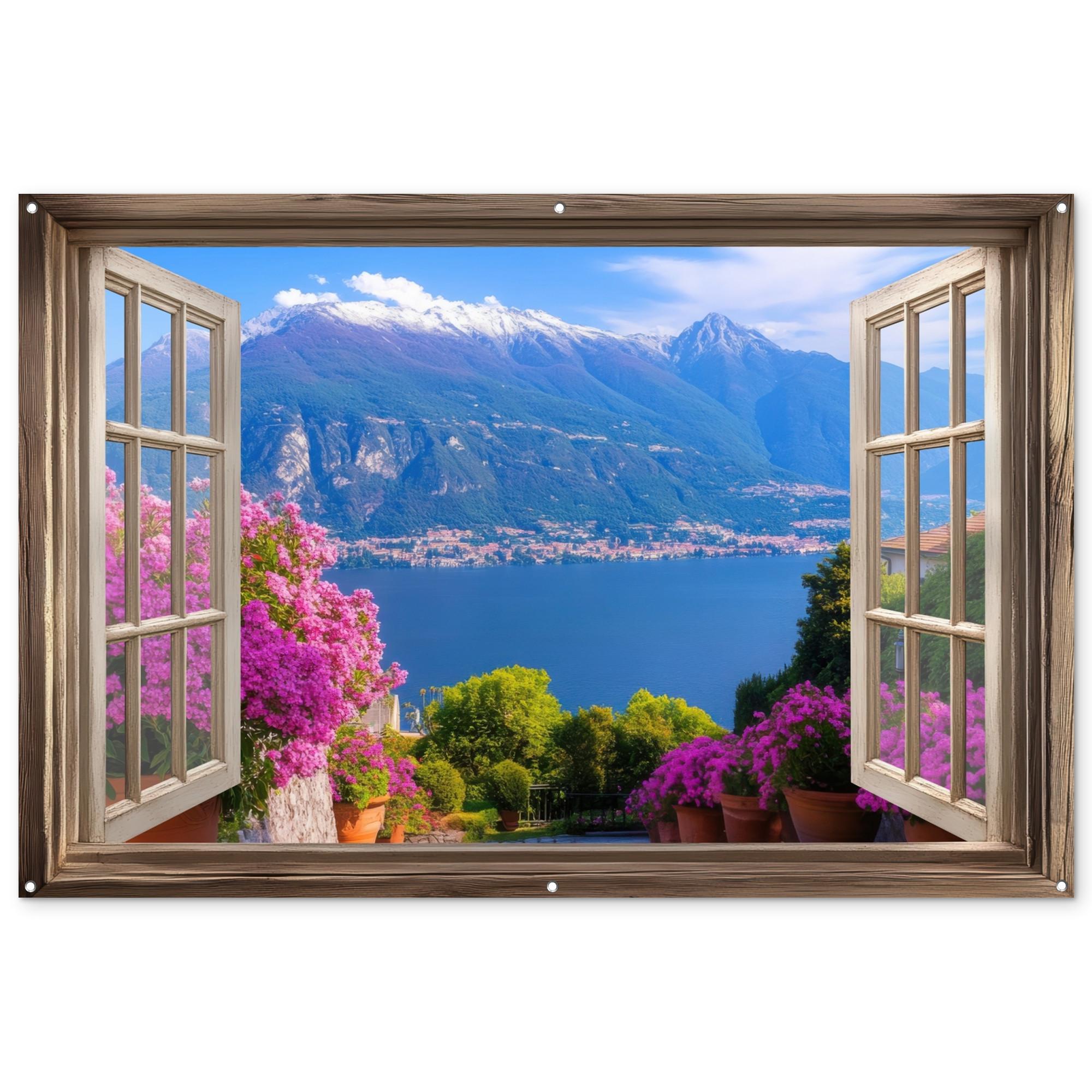 GARTENPOSTER Durchblick - Berg - Landschaft - Ausblicke - See Poster für draußen 180x120 cm - Blau, Kunststoff (180/120/0.2cm) - OnlyWow