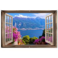 GARTENPOSTER Durchblick - Berg - Landschaft - Ausblicke - See Poster für draußen 180x120 cm - Blau, Kunststoff (180/120/0.2cm) - OnlyWow
