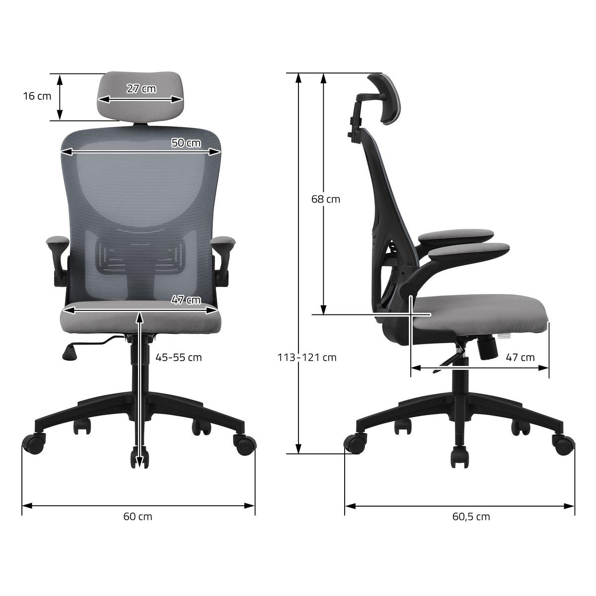 BÜROSTUHL Grau - Schwarz/Grau, Kunststoff (60.5/121/60cm) - ML-DESIGN