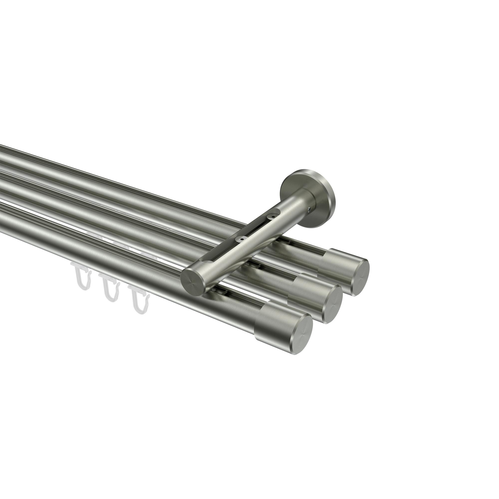 GARDINENSTANGE INNENLAUF Siteno Santo 360 cm (geteilt in 2 x 180 cm), 3-läufig, 20 mm Ø Edelstahl-Optik - Edelstahlfarben, Metall (360cm) - INTERDECO