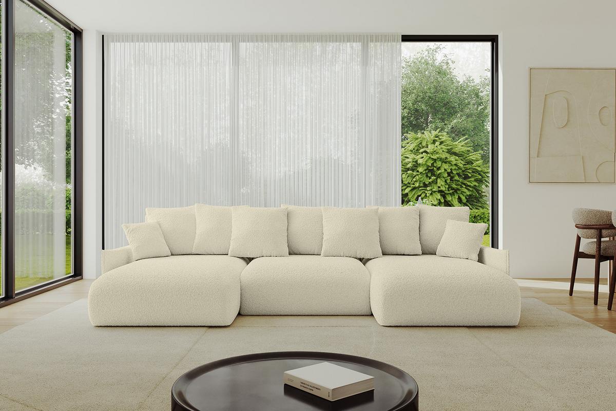 WOHNLANDSCHAFT mit Schlaffunktion und Bettkasten ONESK-U-v1 317x177x72 Beige Bouclé - Hellbraun/Creme, Holzwerkstoff/Kunststoff (317/72/177cm) - ALTDECOR