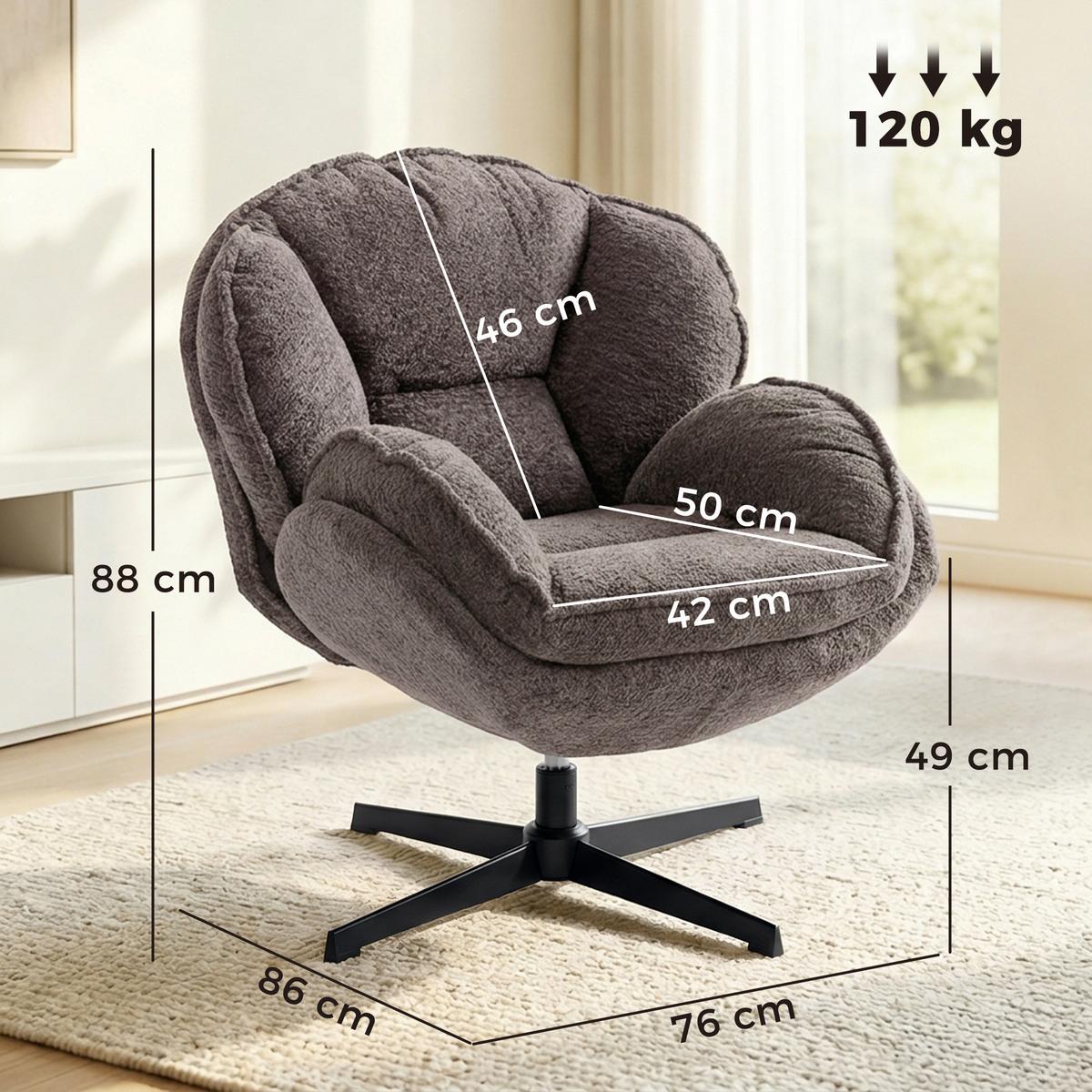 OHRENSESSEL aus Polyester & Metall Grau - Schwarz/Grau, Textil/Metall (76/88/86cm) - HOMCOM