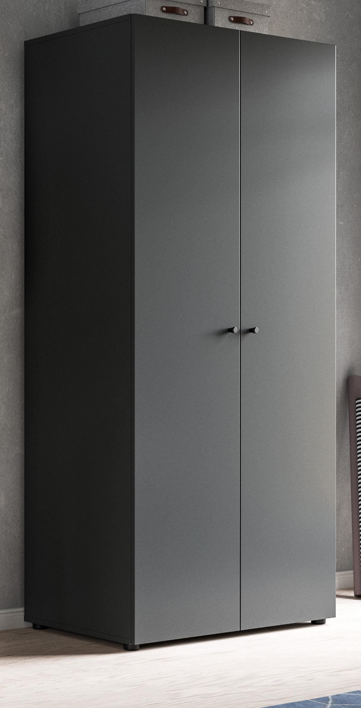KLEIDERSCHRANK grau 2-türig 80 cm, Drehtürenschrank mit Kleiderstange - Schwarz/Grau, Holzwerkstoff/Kunststoff (80/176/51cm) - Inn.Furn