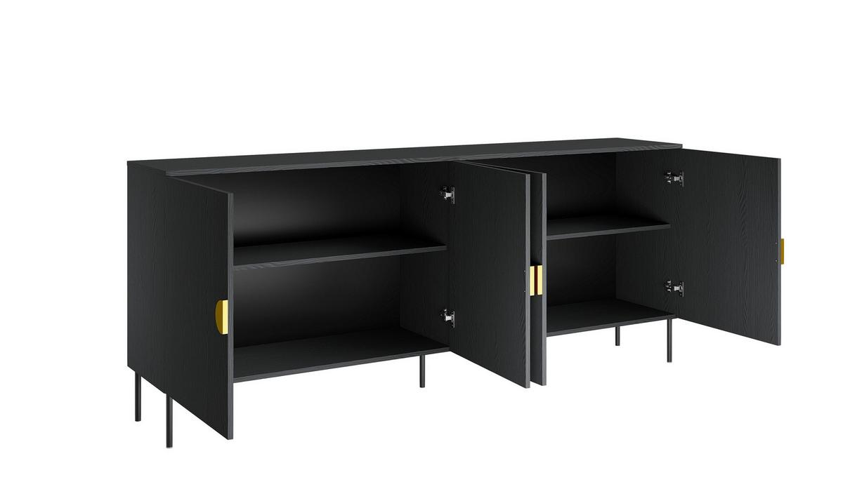 KOMMODE AXIS 213,2/87,6/40cm mit Schubladen 4 Türen Schwarz - Schwarz, Holzwerkstoff (213.2/87.6/40cm) - MASSENO