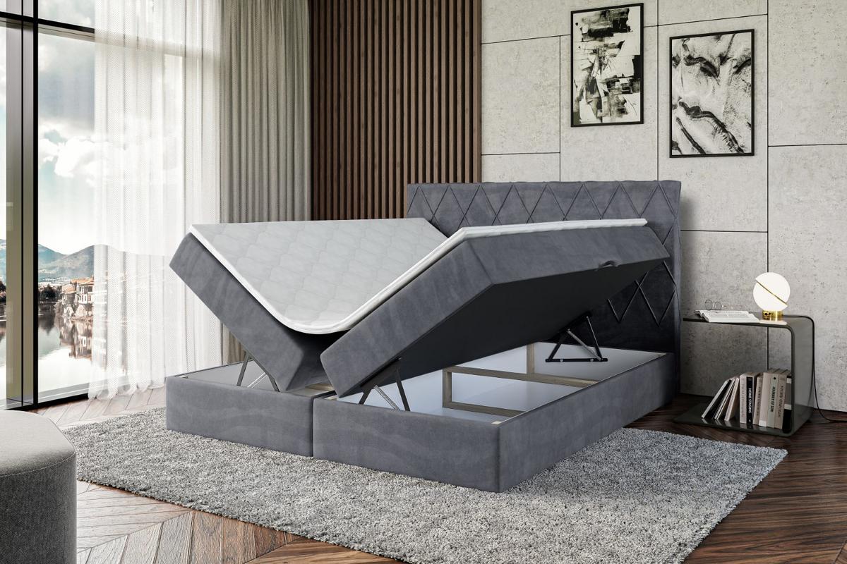 BOXBETT mit H3-Matratze und Lattenrost - LEPARO - 140x200 Dunkelgrau - Dunkelgrau, Holzwerkstoff (140/200cm) - ALTDECOR