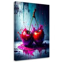 LEINWANDBILD Graffiti Kirschen Obst 60x90cm - Rot, Textil (60/90cm) - Feeby