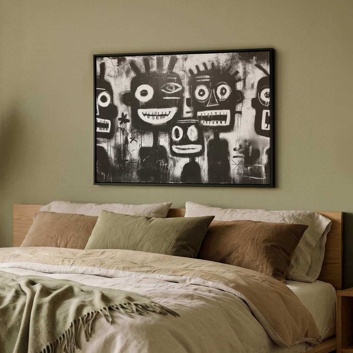 LEINWAND Bilder mit Rahmen - Malerei - Figuren - Schwarz - Abstrakt - 70x50 - Schwarz, Textil (70/50cm) - MuchoWow