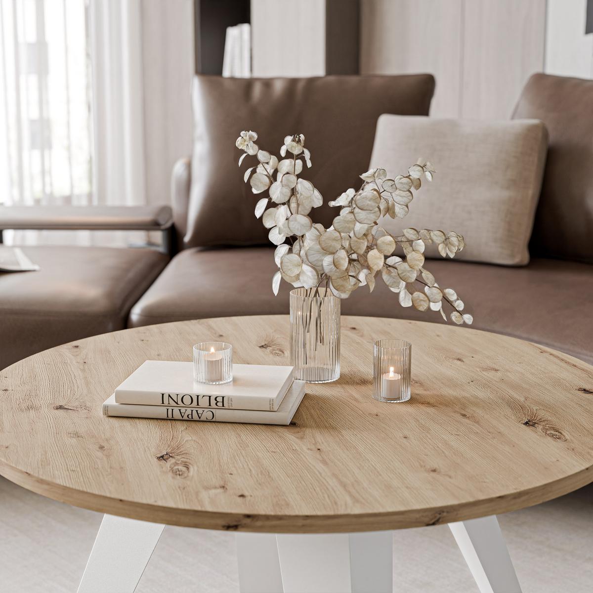 COUCHTISCH FERRO 75/50 cm runden, Weiß / Artisan-Eiche - Eiche Artisan/Weiß, Metall (75/75/50cm) - Idohome