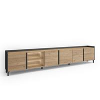 LOWBOARD, Eiche und Schwarz, 309/35/61cm, mit Beinen - Eichefarben, Holzwerkstoff (309/61/35cm) - Skraut Home